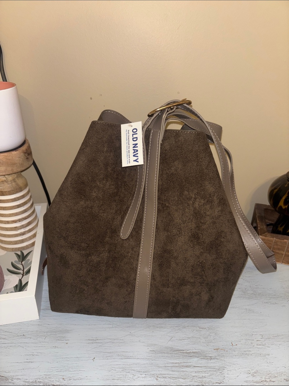 Old Navy green faux Suede Tote Bag